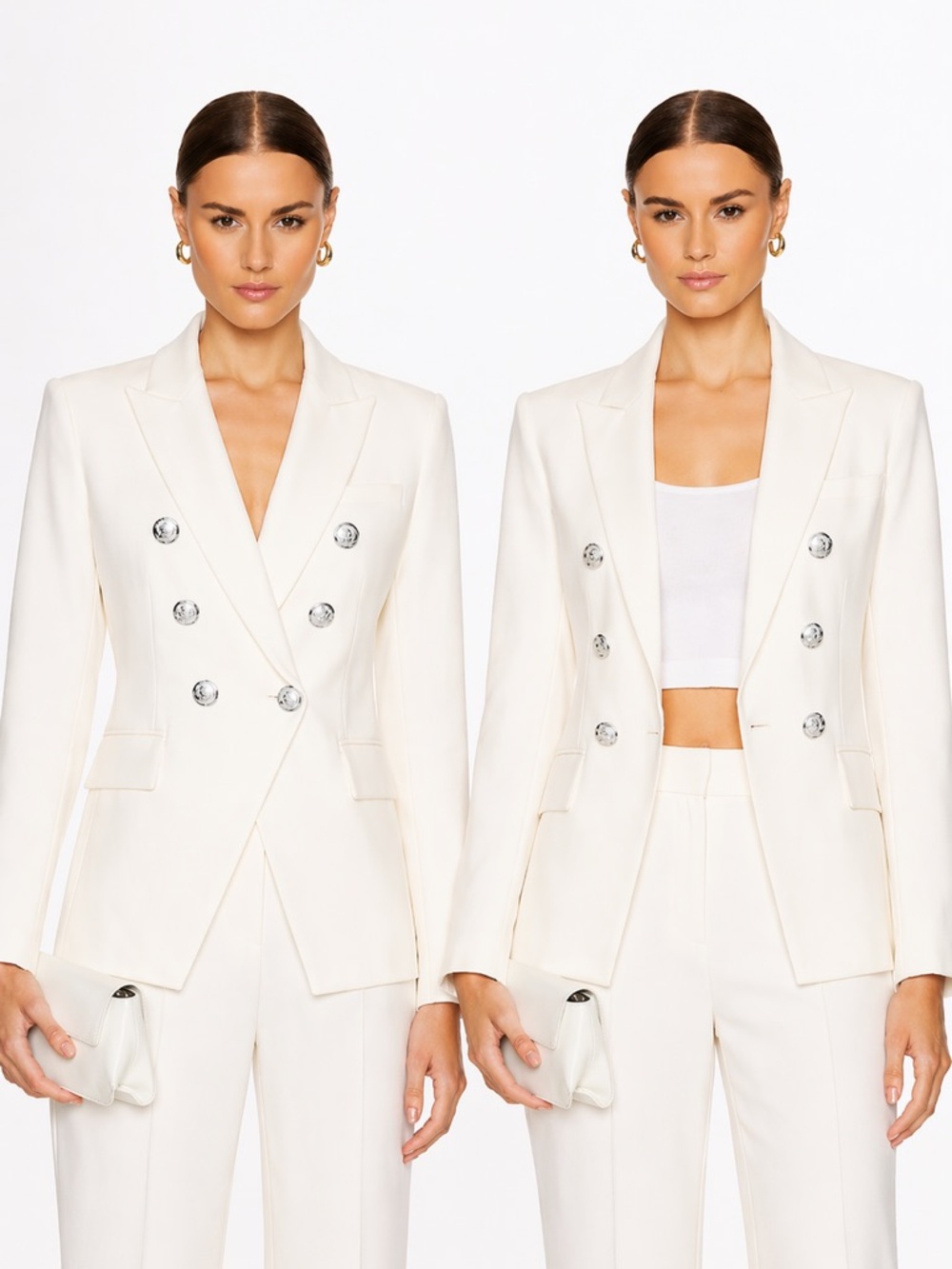 Veronica Beard Miller Dickey Blazer White Linen Blend with Silver Buttons 2